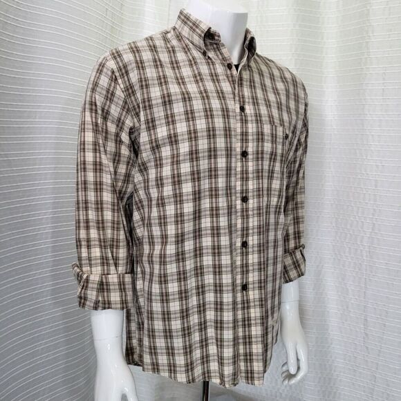 BURBERRY LONDON Button Down Shirt Plaid Brown Tan Made in USA Men's M - Picture 12 of 12